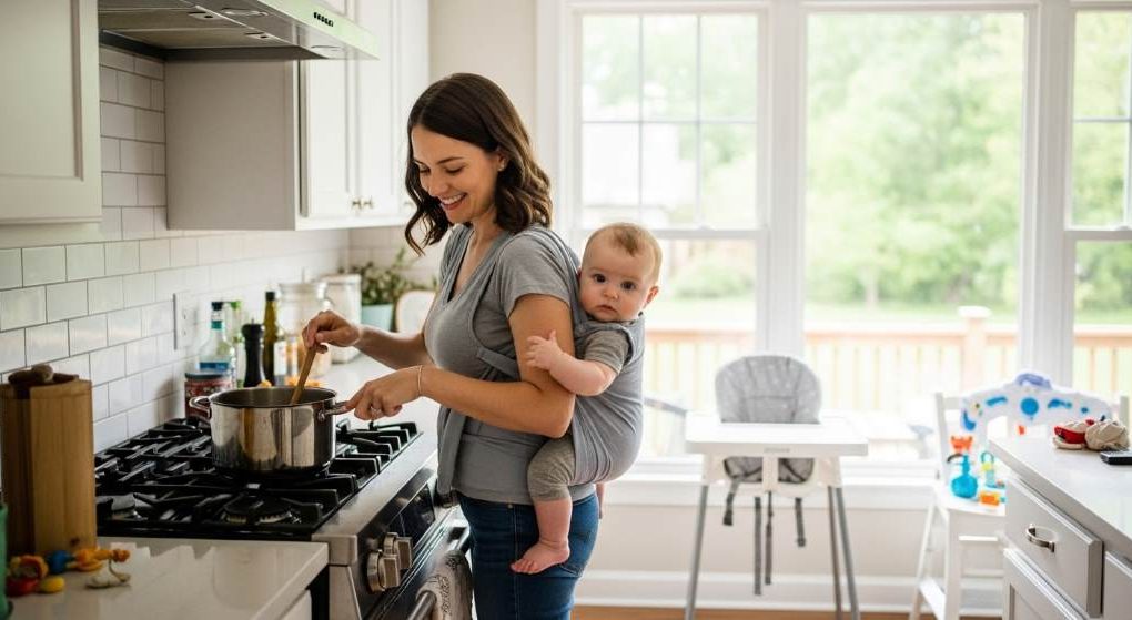 Nashville parent using kitchen-based infant comfort solution at home